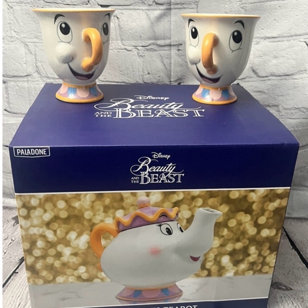 Disney Mrs. Potts Teapot (New in Box) & 2 Chip Mugs (New)